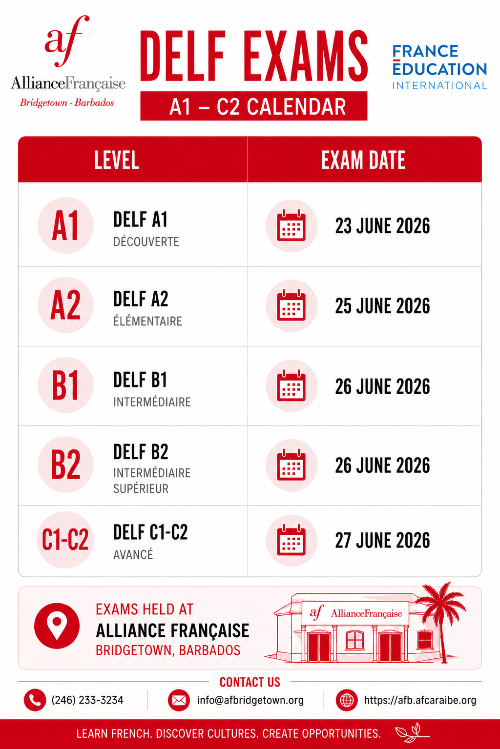 Calender of DELF DALF exam Barbados